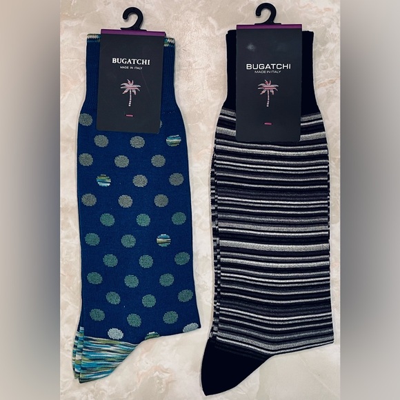 Bugatchi Men's Blue Polka Dot and Black Striped Socks - Picture 1 of 1